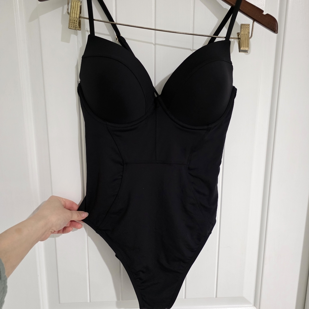 NWOT Mynah Black Corset Style Push Up Black Swimsuit Sz Large - Picture 2 of 5